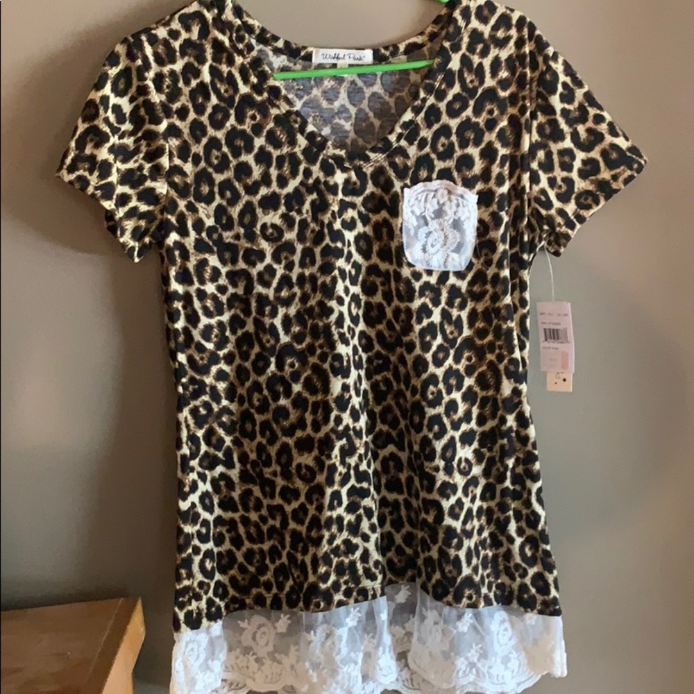 Wishful park leopard print and lace top size l